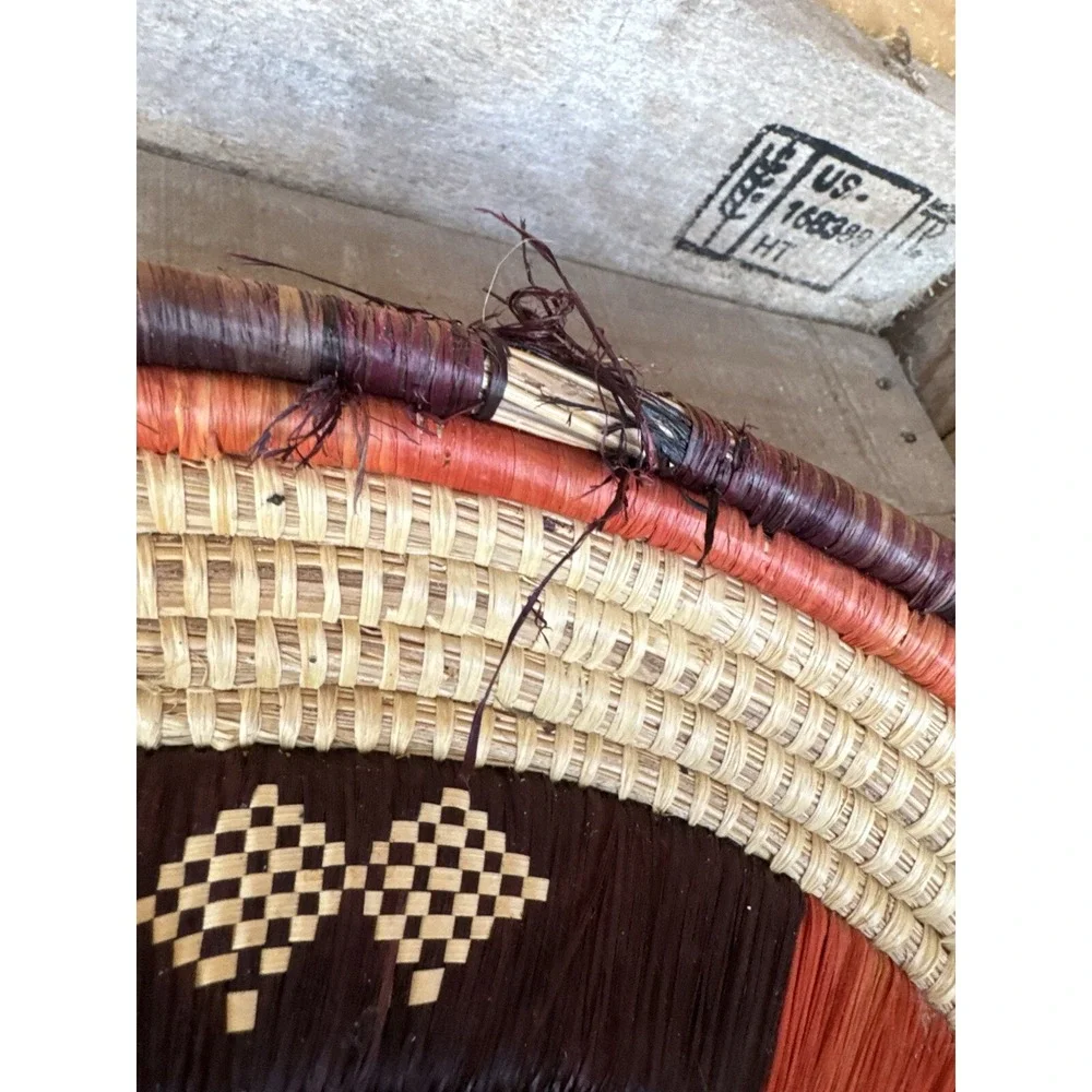 Tribal African Botswana Boho Hand Woven Wall Hanging Art Basket Tray Raffia‎